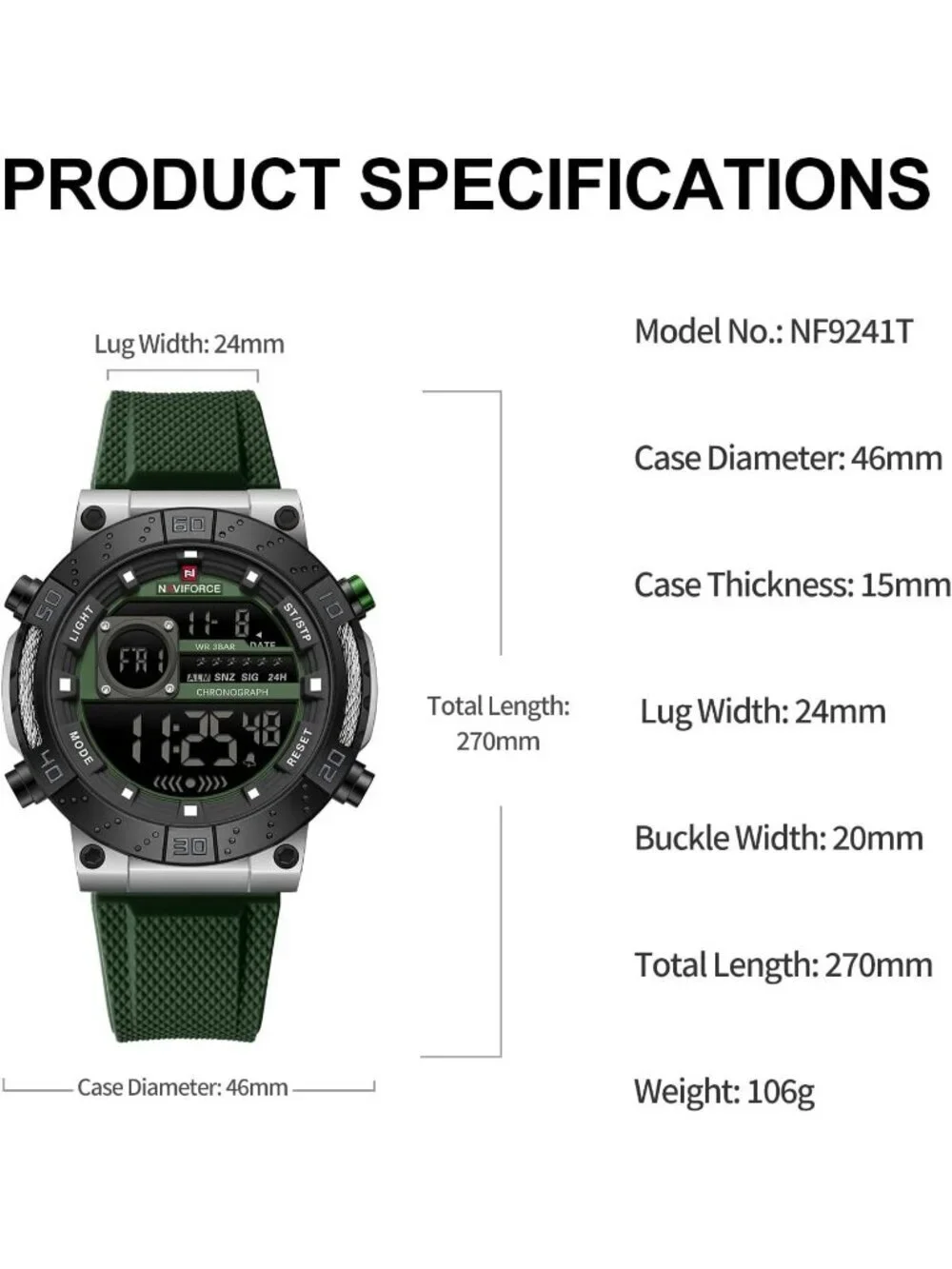 Men's Green Analog Quartz Military Waterproof Sports Chronograph Digital Watch